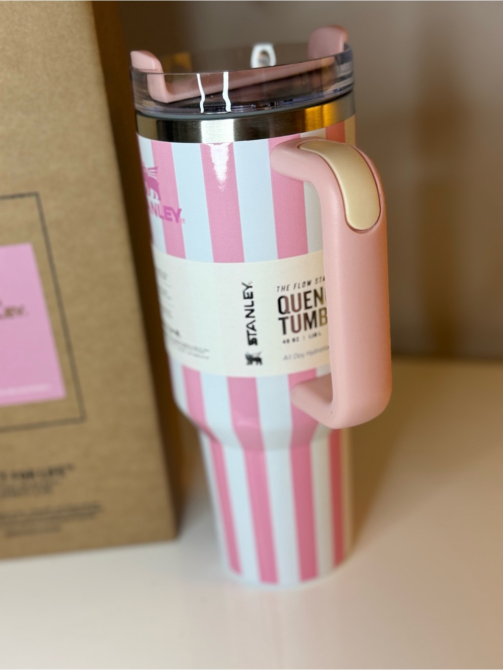 New! Stanley Quencher Pink & White Striped Insulated Tumbler . 40 oz - Picture 8 of 8
